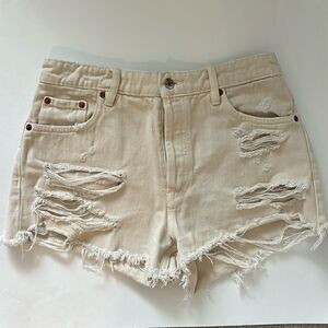 Zara Beigh Distressed Destroyed Button Fly Denim Shorts Size 6